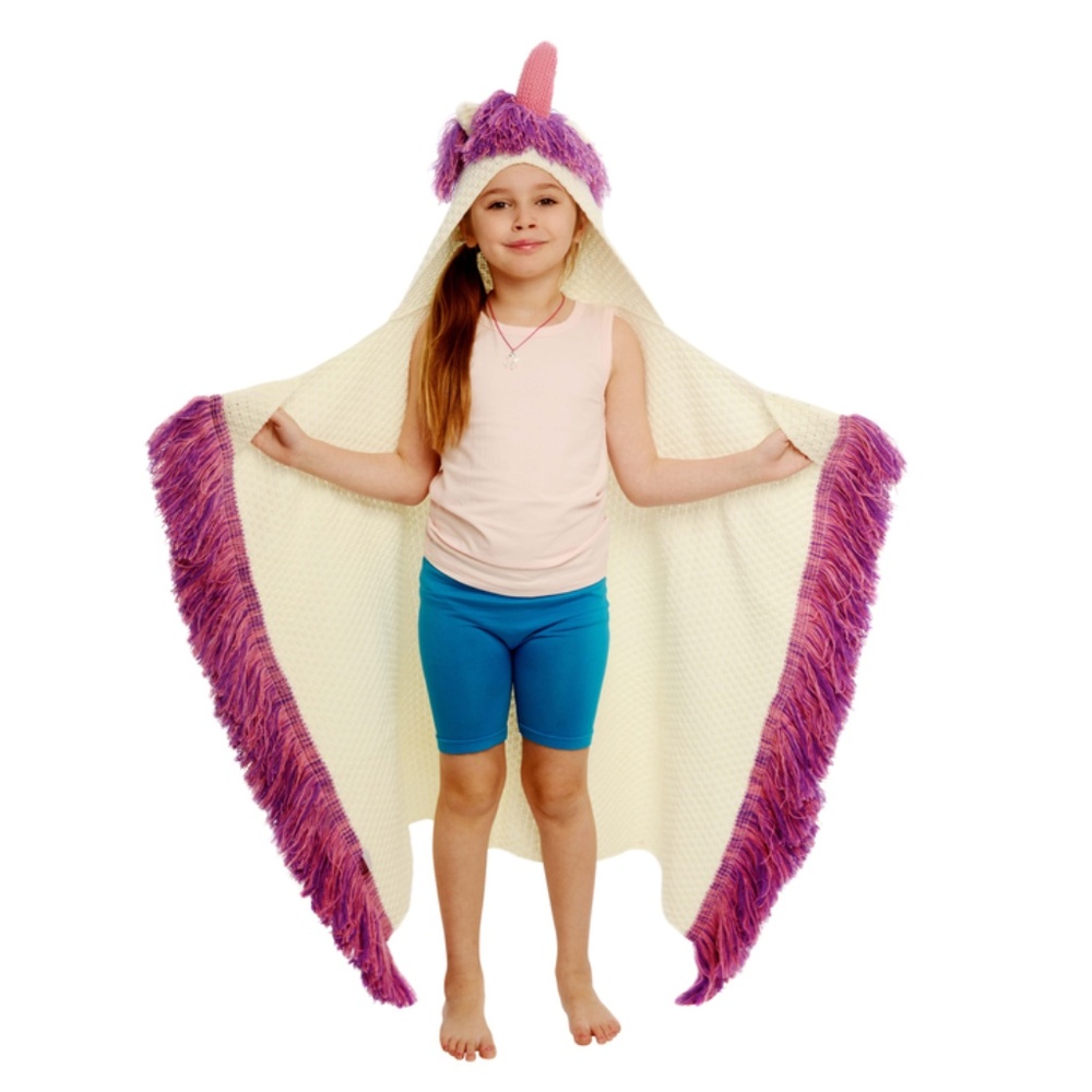 Kids Hooded Unicorn Blanket - Pink Horn - Picture 5 of 7